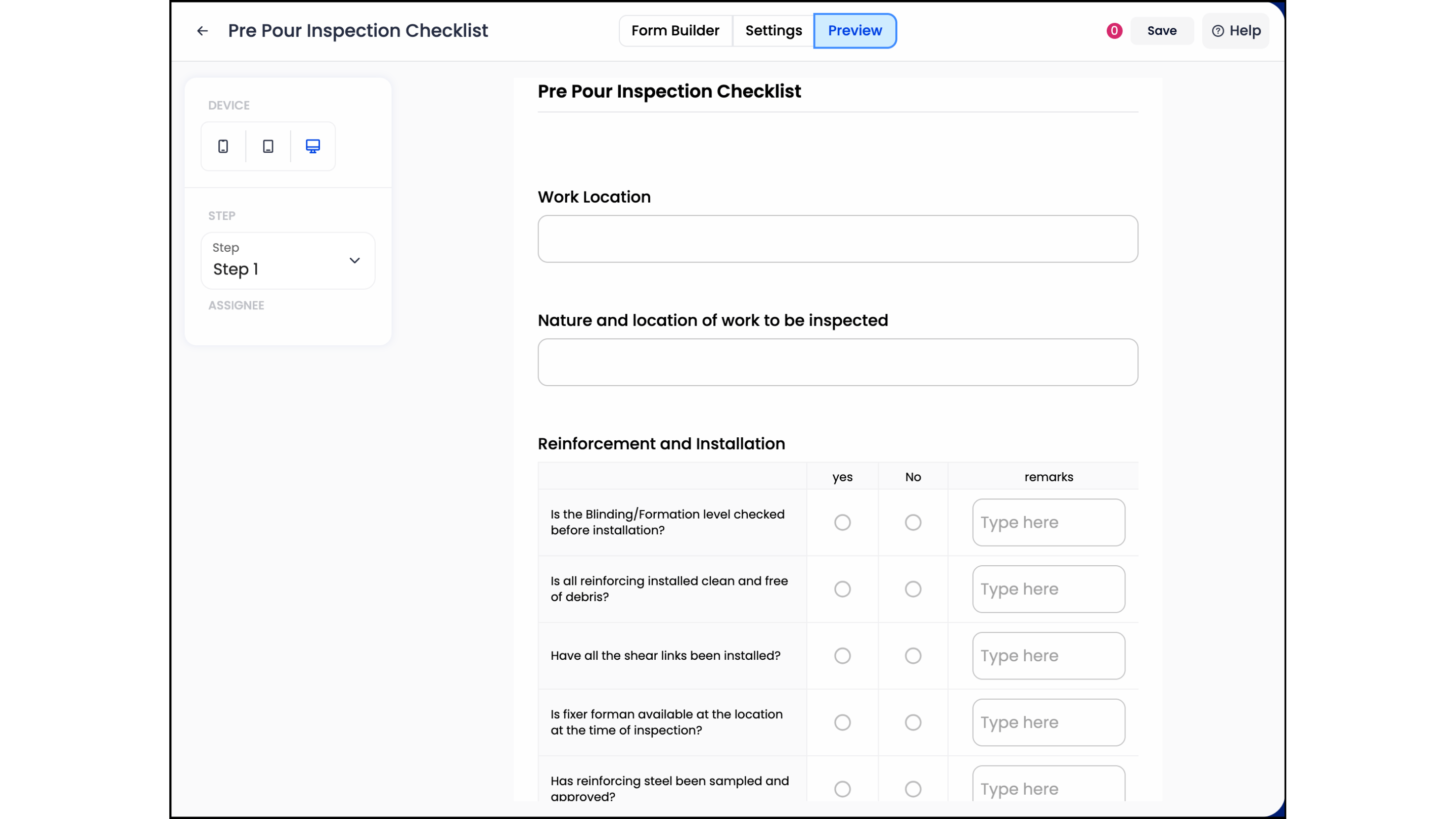 GoBuid's pre pour inspection checklist template_interface image
