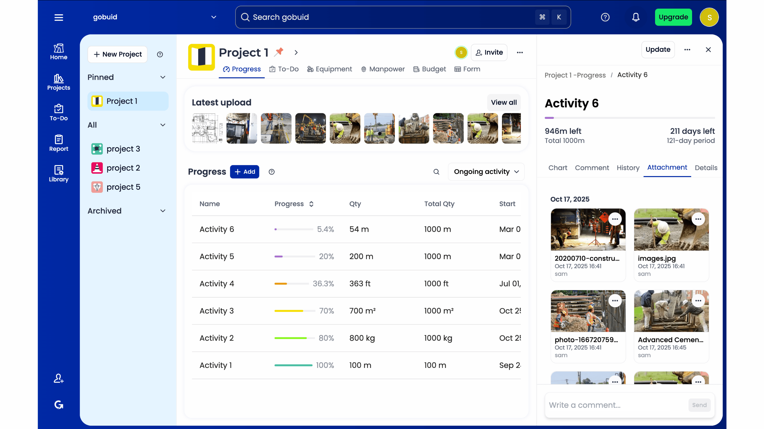 GoBuid dashboard with site photo attached
